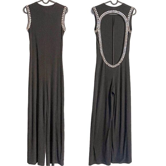 Norma Kamali Studded Open Back Stretch Jersey Jumpsuit Black - Picture 7 of 12